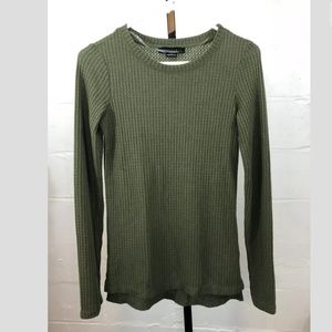 Sanctuary Waffle Knit Top Olive Green Long Sleeve